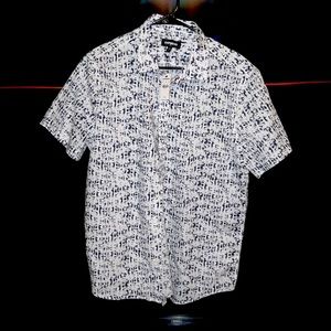 Express, Large, White & Navy Blue Short Sleeve Button Down Shirt. Never worn.